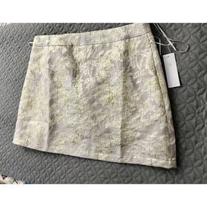 J.Marie Women's Size Medium Gold Metallic Floral Brocade Mini A-Line Skirt XL